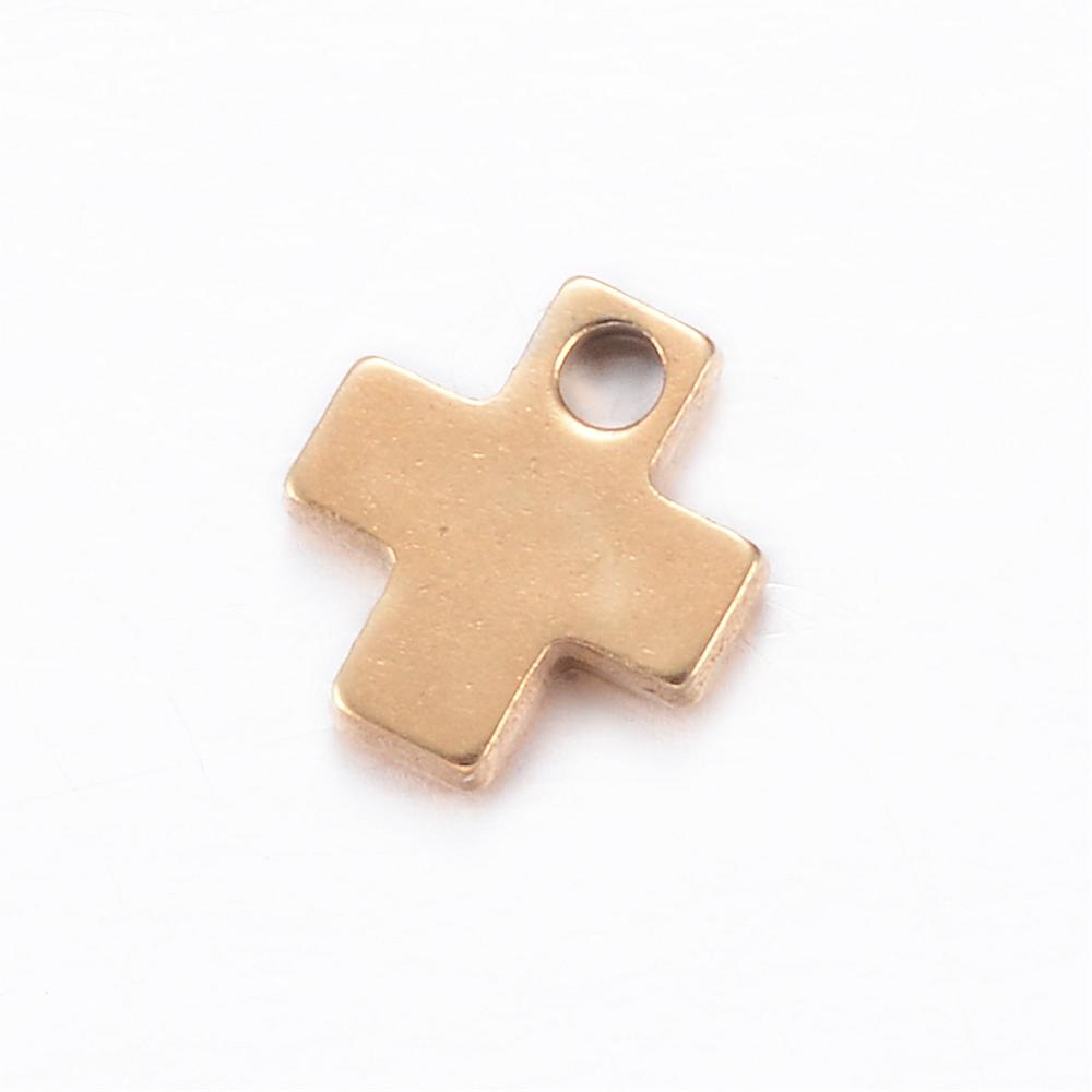 PandaHall 304 Stainless Steel Charms, Cross, Golden, 6x5x1mm, Hole: 1mm Stainless Steel Cross