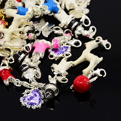 PandaHall Alloy Enamel Pendants, with Lobster Claw Clasps, Mixed Shapes, Mixed Color, 28~38x10~26mm Alloy+Enamel Mixed Shapes Multicolor