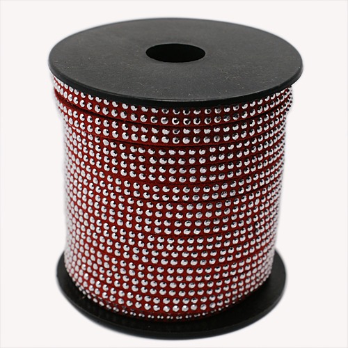 PandaHall 2 Row Platinum Aluminum Studded Korea Faux Suede Cord, Faux Suede Lace, DarkRed, 5x2mm; about 20yards/roll Suede Red