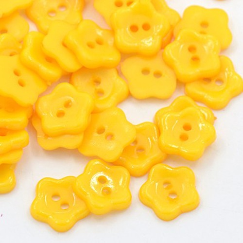 PandaHall Acrylic Sewing Buttons for Costume Design, Plastic Buttons, 2-Hole, Dyed, Flower Wintersweet, Gold, 12x2mm, Hole: 1mm Acrylic...