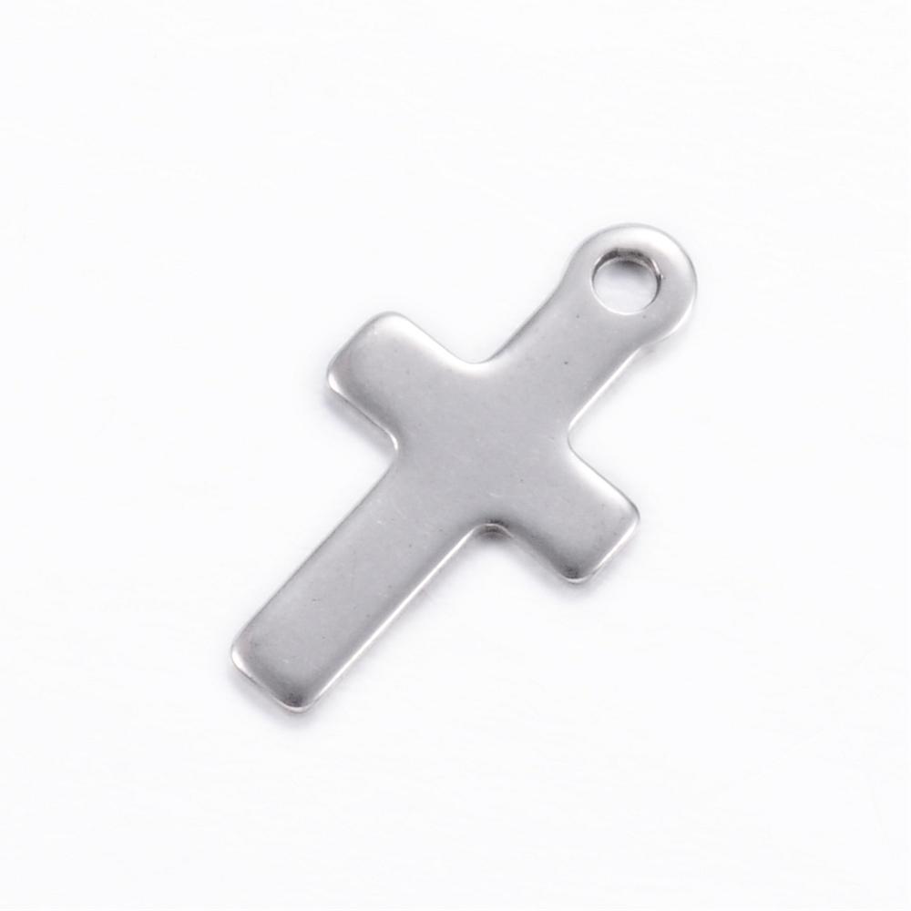 PandaHall 304 Stainless Steel Charms, Cross, Stainless Steel Color, 14.5x8x0.8mm, Hole: 1.5mm Stainless Steel Cross