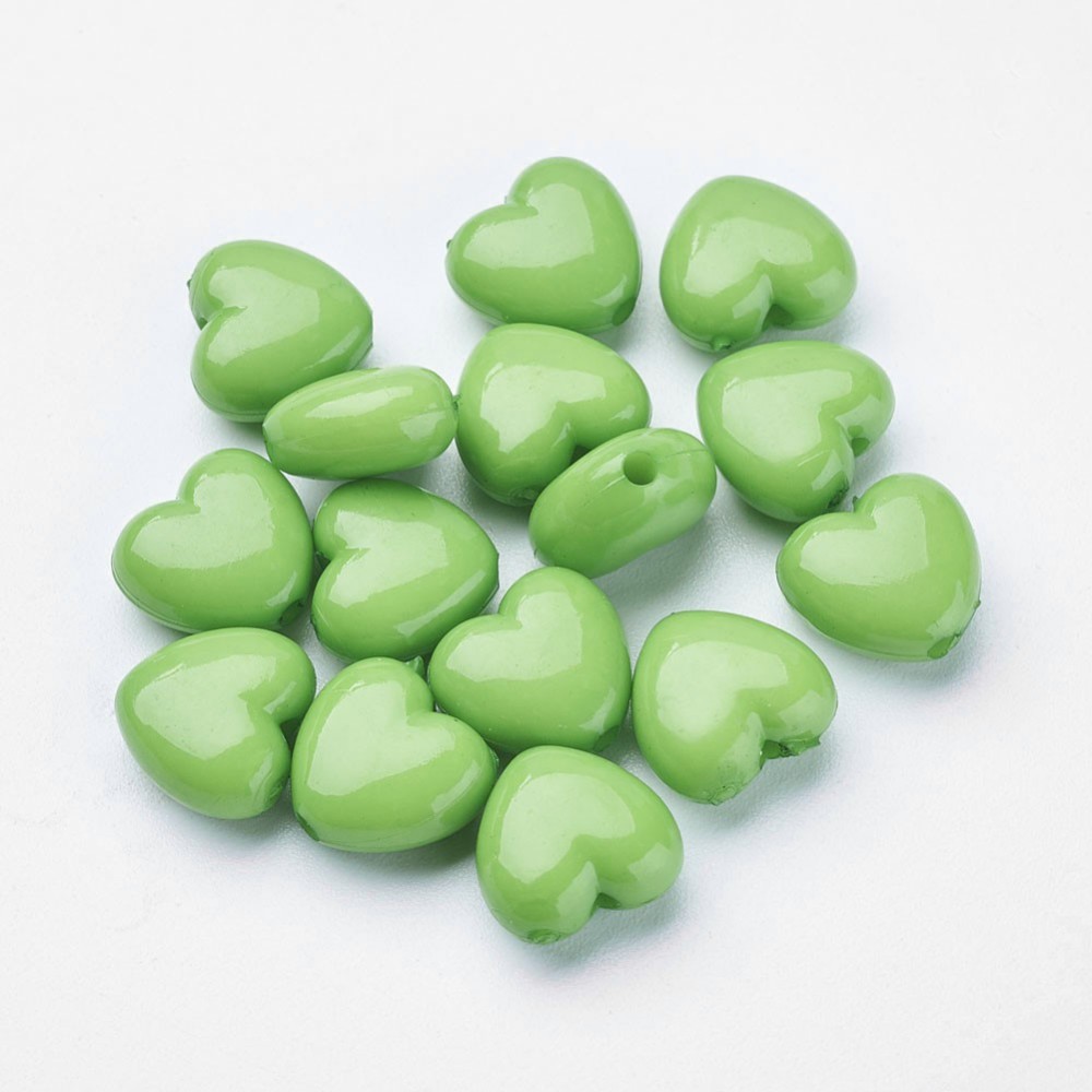 PandaHall Colorful Acrylic Beads, Opaque, Heart, LimeGreen, Size: about 10mm long, 11mm wide, 6mm thick, hole: 2mm Acrylic Heart Green
