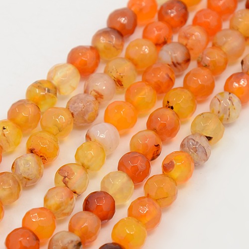 PandaHall Natural Agate Beads Strands, Dyed, Faceted, Round, OrangeRed, 12mm, Hole: 1mm; about 33pcs/strand, 15" Natural Agate Round Red
