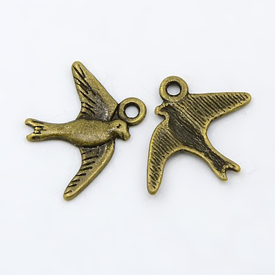 PandaHall Alloy Pendants, Lead Free & Cadmium Free & Nickel Free, Bird, Antique Bronze, 17.5mm long, 22.5mm wide, 1.5mm thick, hole: 2mm...