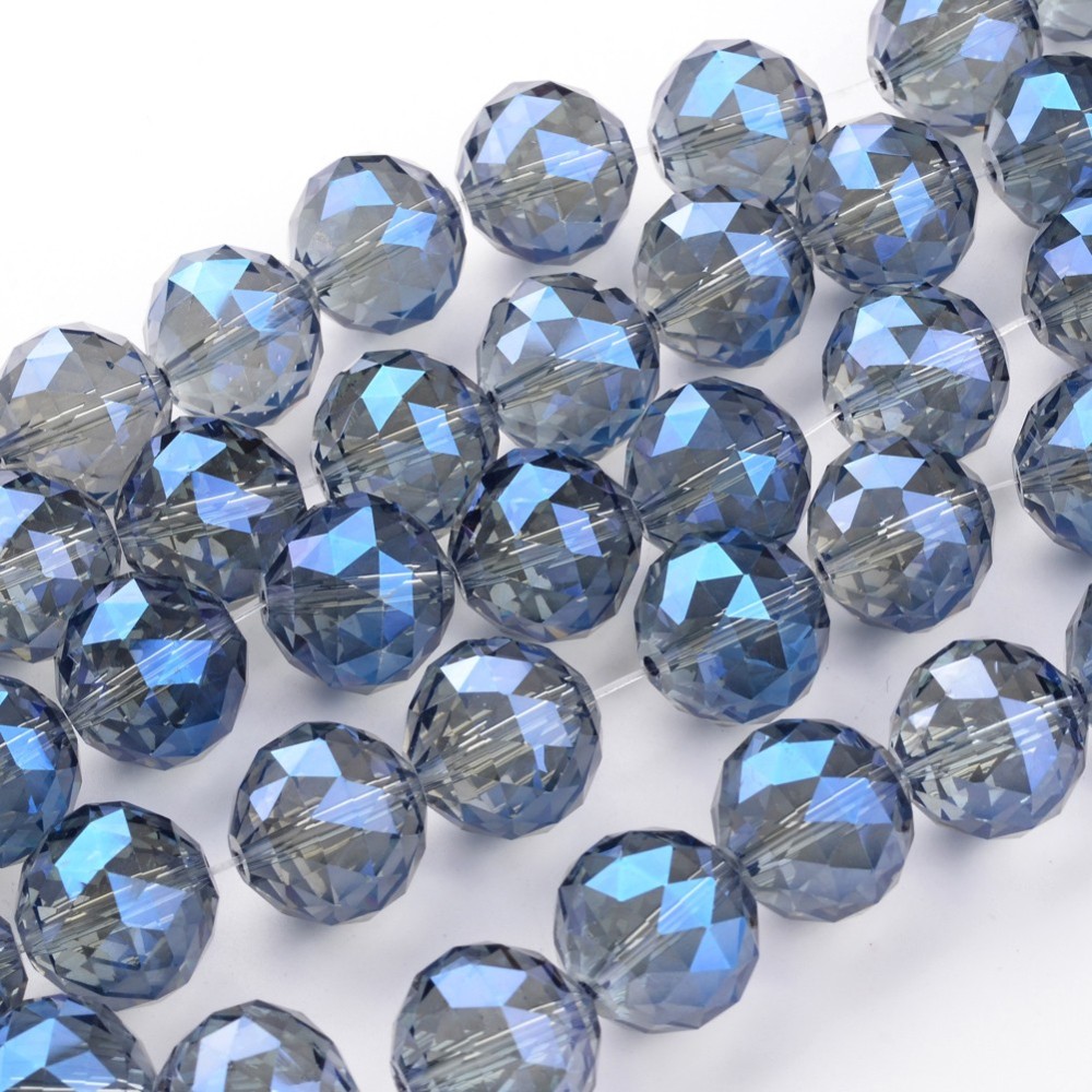 PandaHall Electroplate Glass Bead Strands, Full Rainbow Plated, Faceted, Round, RoyalBlue, 13.5mm, Hole: 2mm; about 18pcs/strand, 9"(23cm)...