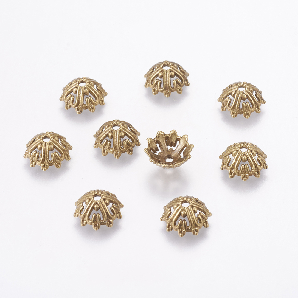 PandaHall Tibetan Antique Bronze Metal Caps, Lead Free & Cadmium Free, 14mm in diameter, 6mm thick, hole: 2mm Alloy