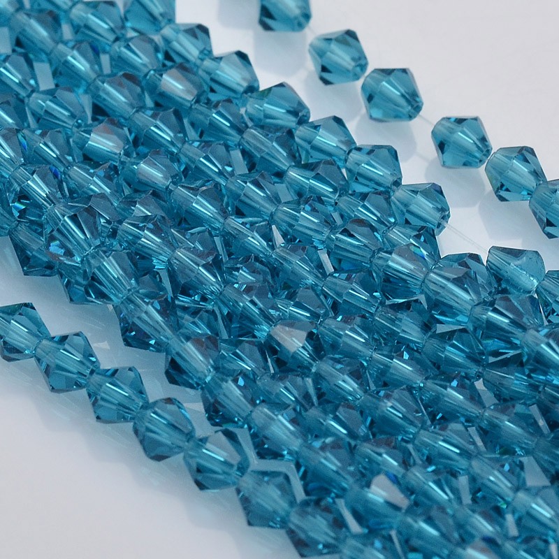 PandaHall Faceted Bicone Glass Beads Strands, DeepSkyBlue, 4x4mm, Hole: 1mm; about 120pcs/strand, 18.1" Glass Bicone Blue