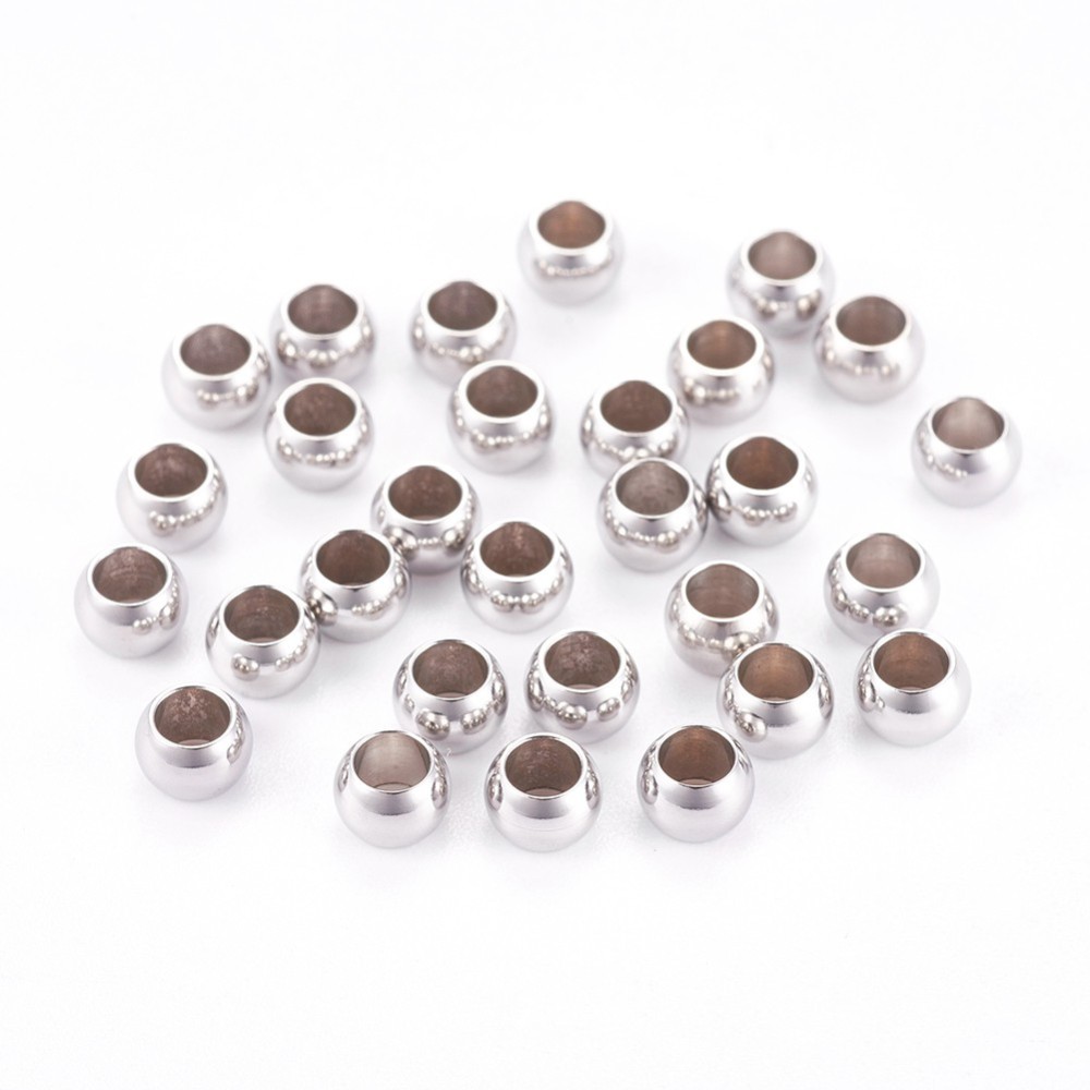 PandaHall 304 Stainless Steel Smooth Spacer Beads, Rondelle, Stainless Steel Color, 5x3mm, Hole: 3mm Stainless Steel Rondelle