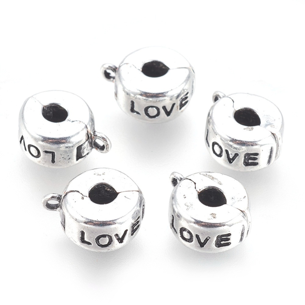 PandaHall Brass European Style Clasps, Nickel Free, Flat Round, Antique Silver Color, Size: about 9mm in diameter, 6mm thick, hole: 3mm...