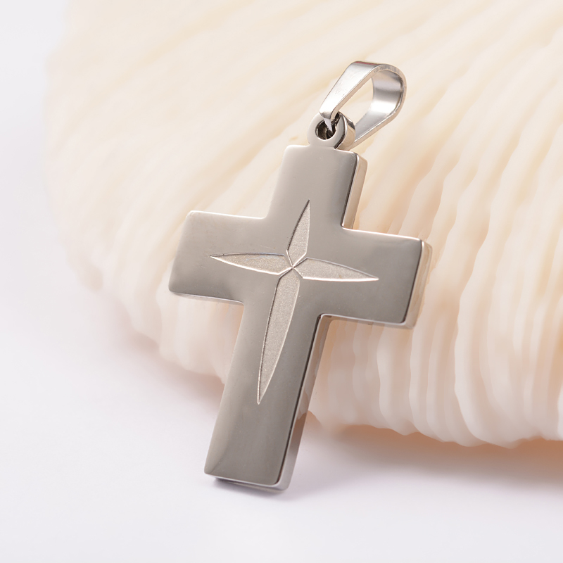 PandaHall 304 Stainless Steel Pendants, Cross, Stainless Steel Color, 40x24x2mm, Hole: 4.5x6.5mm Stainless Steel Cross