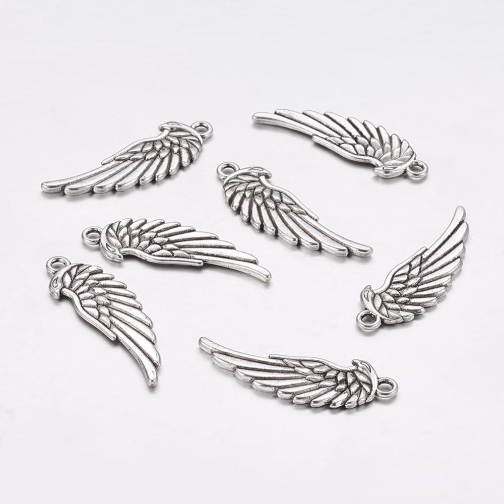 PandaHall Tibetan Style Alloy Pendants, Lead Free, Wing, Antique Silver, 34x11x2mm, Hole: 2.5mm; about 478pcs/1000g Alloy Wing