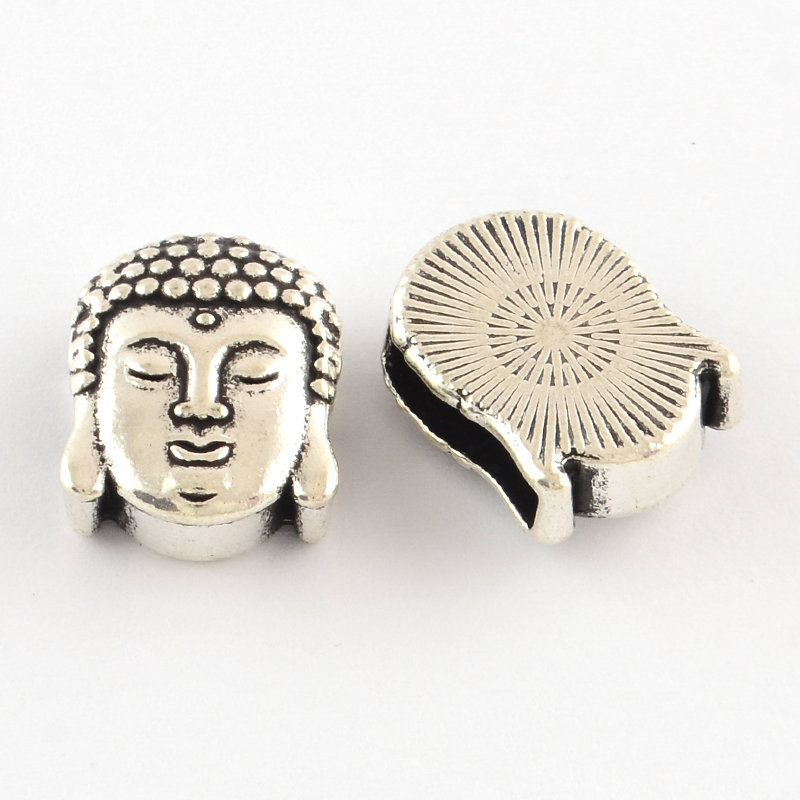 PandaHall Tibetan Style Buddha Alloy Slide Charms, Cadmium Free & Lead Free, Antique Silver, 16x12x6mm, Hole: 11x3mm; about 354pcs/1000g...