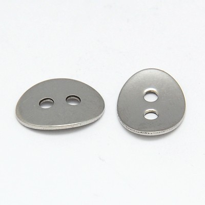 PandaHall 304 Stainless Steel Buttons, 2-Hole, Oval, 14x10x1mm, Hole: 2mm Stainless Steel Oval