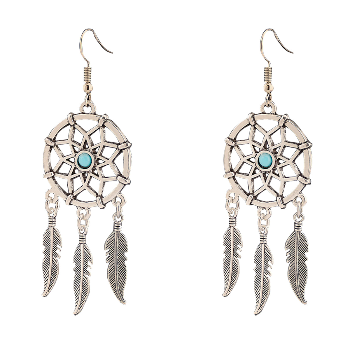 PandaHall Dream Catcher Alloy Chandelier Earrings, Antique Silver, 76x25mm Alloy
