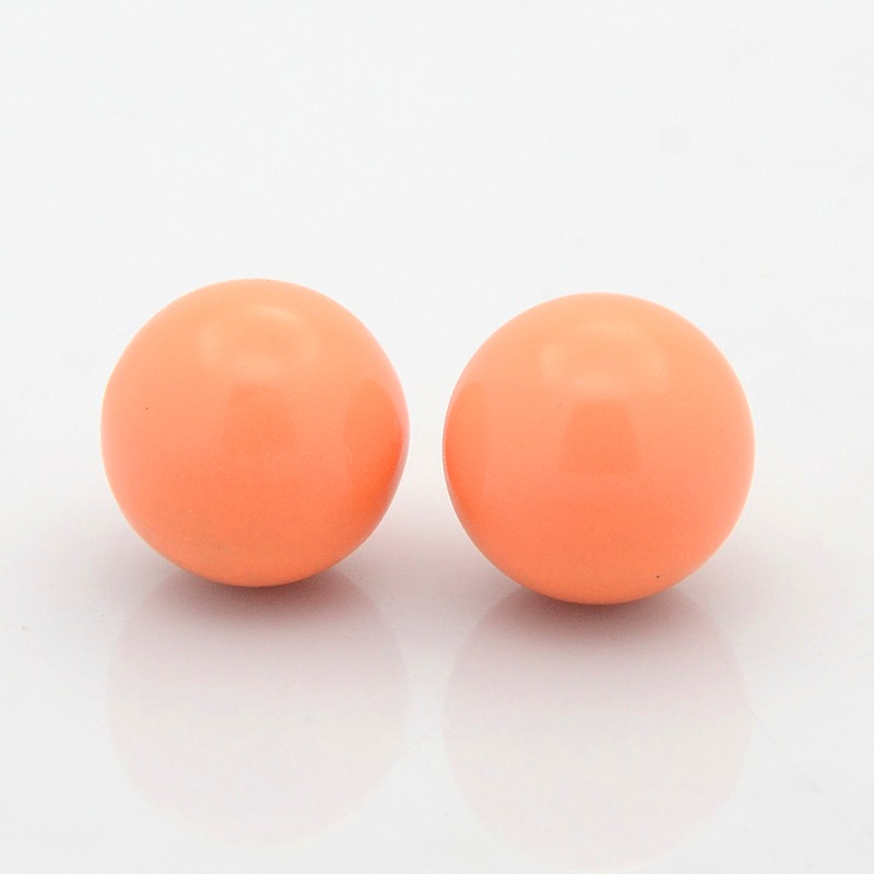 PandaHall No Hole Spray Painted Brass Round Ball Beads Fit Cage Pendants, Coral, 16mm Brass Round Red