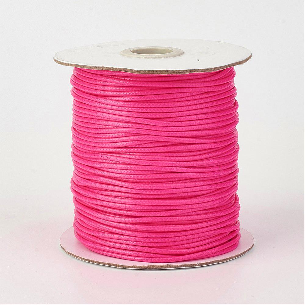PandaHall Environmental Korean Waxed Polyester Cord, DeepPink, 2mm; about 100yards/roll(91.44m/roll). Waxed Polyester Cord Pink