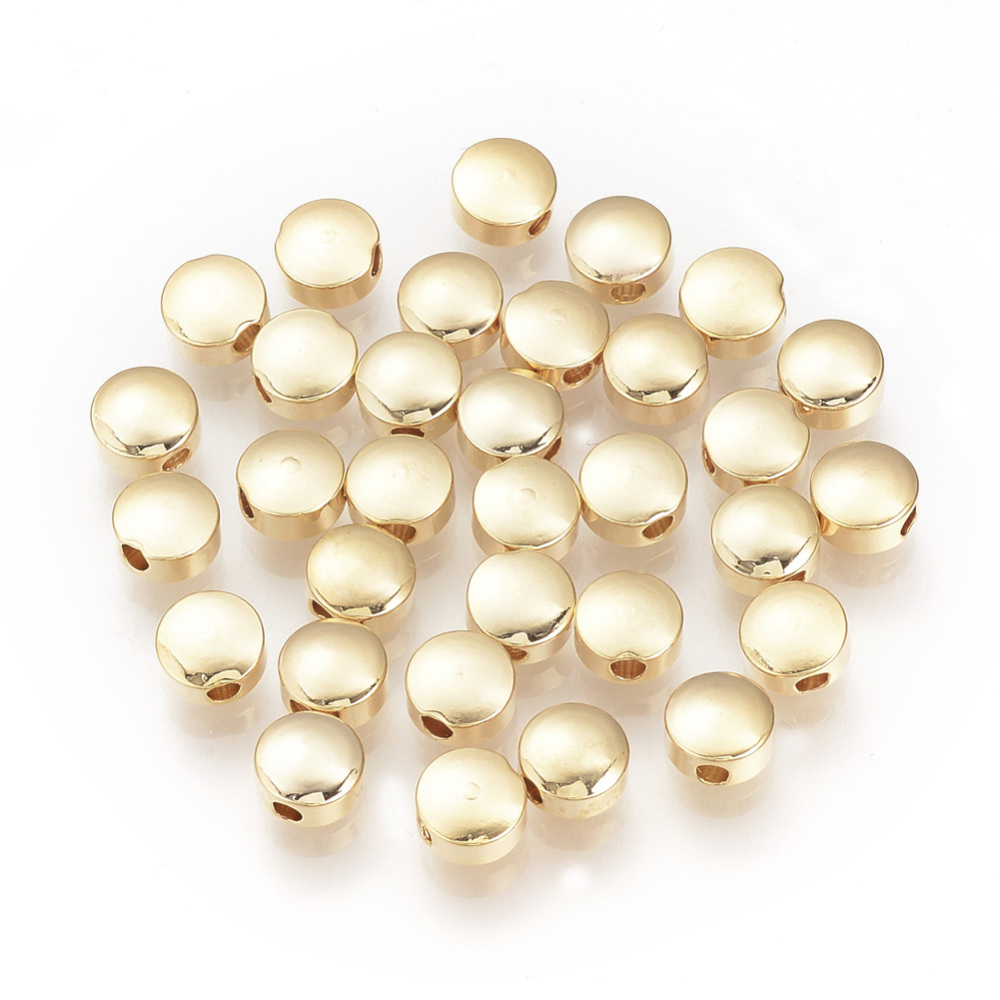 PandaHall Brass Bead Spacers, Real Gold Plated, Flat Round, 5x3mm, Hole: 1mm Brass Flat Round