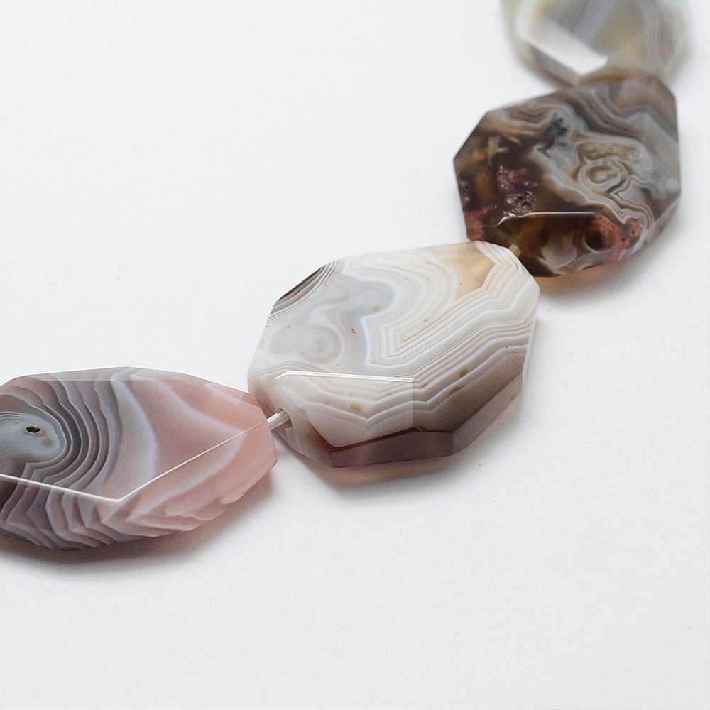 PandaHall Natural Botswana Agate Beads Strands, Faceted, Nuggets, 26~35x20~28x6~7.5mm, Hole: 2.5mm; about 14pcs/strand, 15.35"(39cm)...