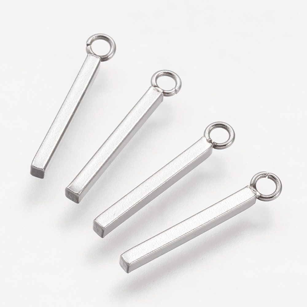 PandaHall 304 Stainless Steel Pendants, Cuboid, Stainless Steel Color, 18x1.5x1.5mm, Hole: 1.5mm Stainless Steel Cuboid