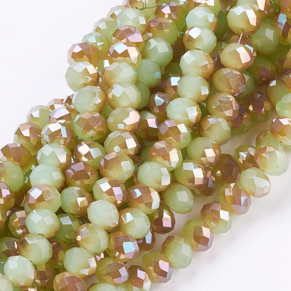 PandaHall Electroplate Glass Faceted Rondelle Beads Strands, Imitation Jade, Half Plated, DarkKhaki, 8x5mm, Hole: 1mm; about 72pcs/strand...