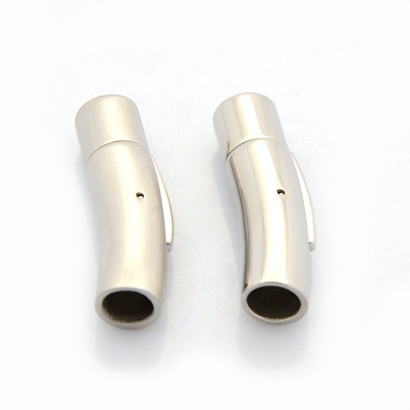 PandaHall Mixed Styles Column 304 Stainless Steel Bayonet Necklace Clasps, Stainless Steel Color, 30x9mm, Hole: 6mm Stainless Steel