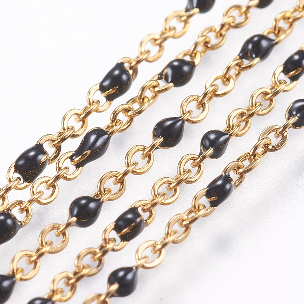 PandaHall 304 Stainless Steel Chain Necklaces, with Enamel Links and Lobster Claw Clasps, Golden, 17.5"(44.5cm); 1.8mm Stainless Steel