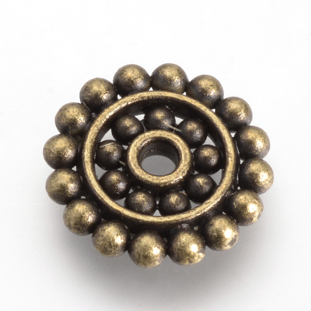 PandaHall Tibetan Style Alloy Bead Spacers, Daisy, Antique Bronze, 12.5x2mm, Hole: 2mm Alloy Flower