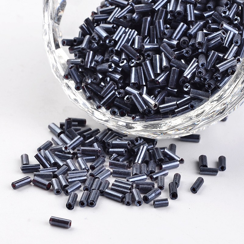 PandaHall Tube Opaque Colours Pearl Luster Plated Round Hole Glass Bugle Beads, PrussianBlue, 4.6~5x1.8~2mm, Hole: 0.8mm; about...