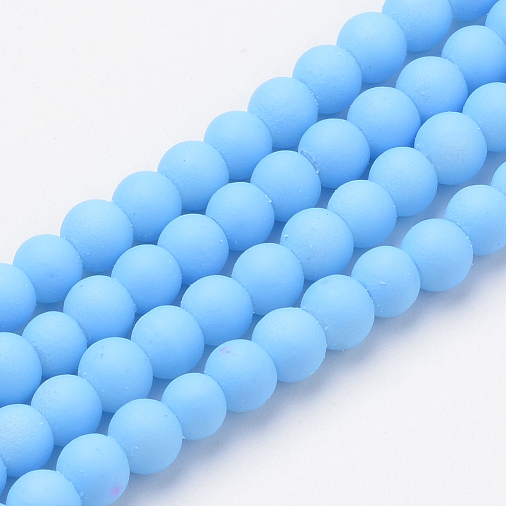 PandaHall Rubberized Style Painted Glass Round Bead Strands, LightSkyBlue, 8mm; Hole: 1.3~1.6mm; about 100pcs/strand, 31.4" Glass Round Blue