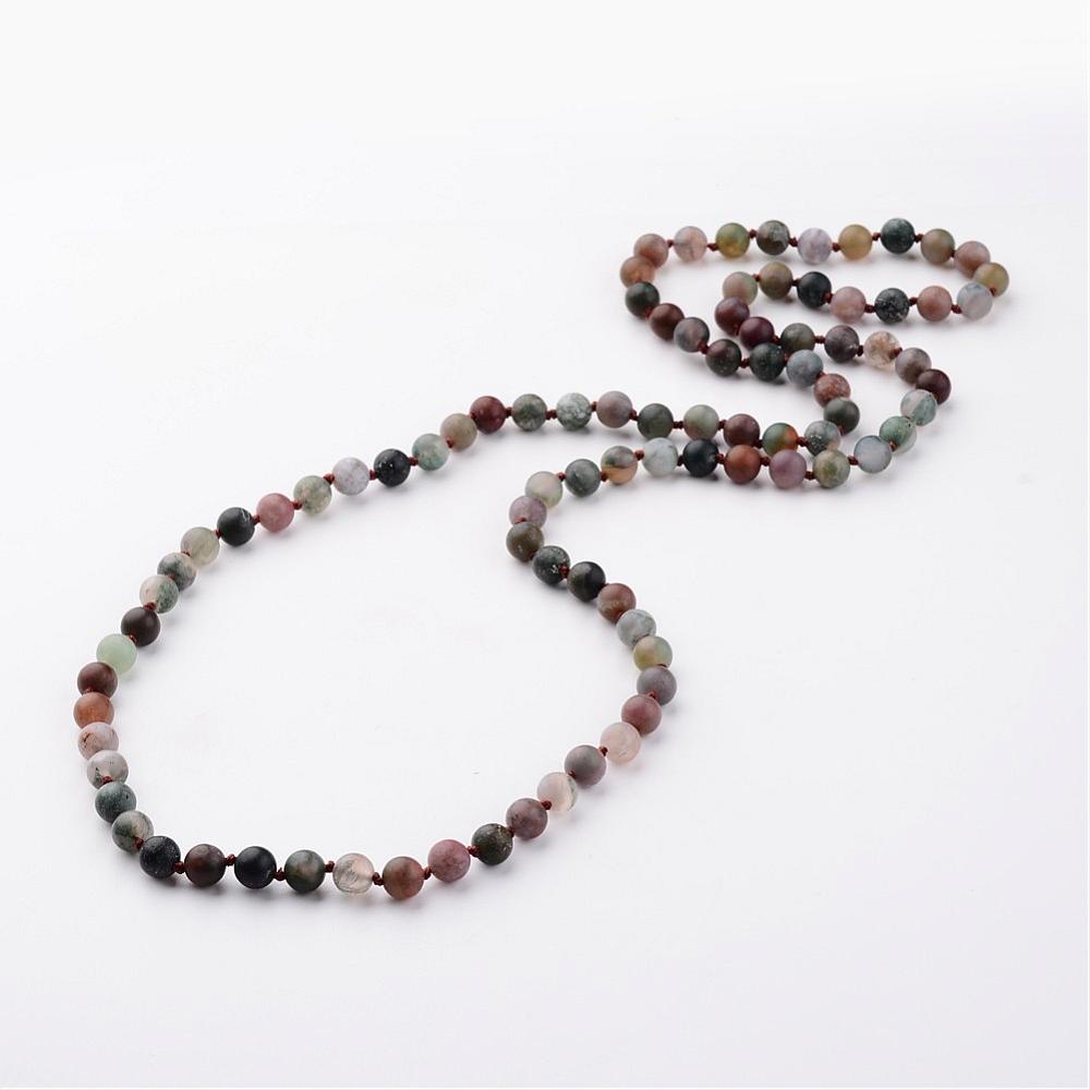 PandaHall Natural Indian Agate Necklaces, Beaded Necklaces, Round, Frosted, 35.8" Indian Agate