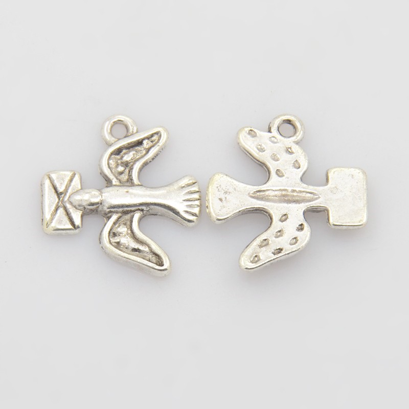 PandaHall Tibetan Style Pendant, Pigeon Post,Lead Free and Cadmium Free, Antique Silver, 18mm wide, 20mm long, hole: 2mm Alloy Bird