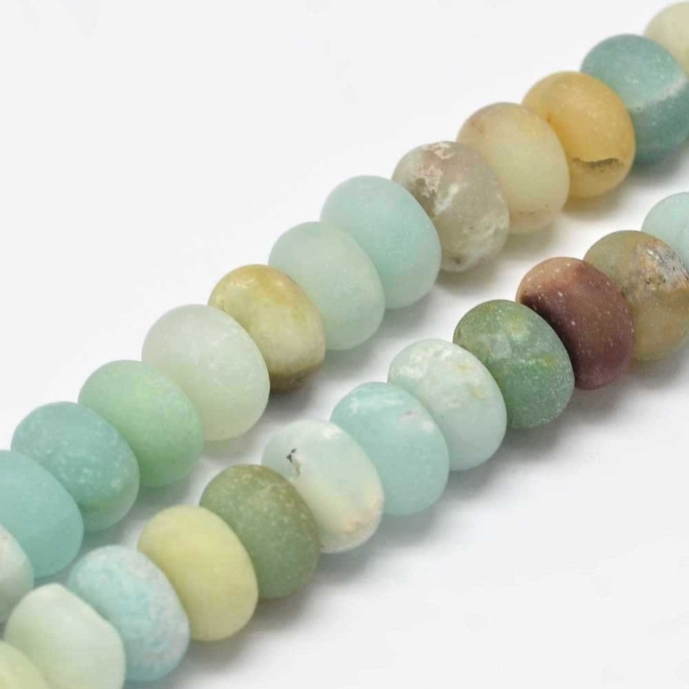 PandaHall Frosted Rondelle Natural Amazonite Beads Strands, 10x6mm, Hole: 1mm; about 63pcs/strand, 15.5" Amazonite Rondelle