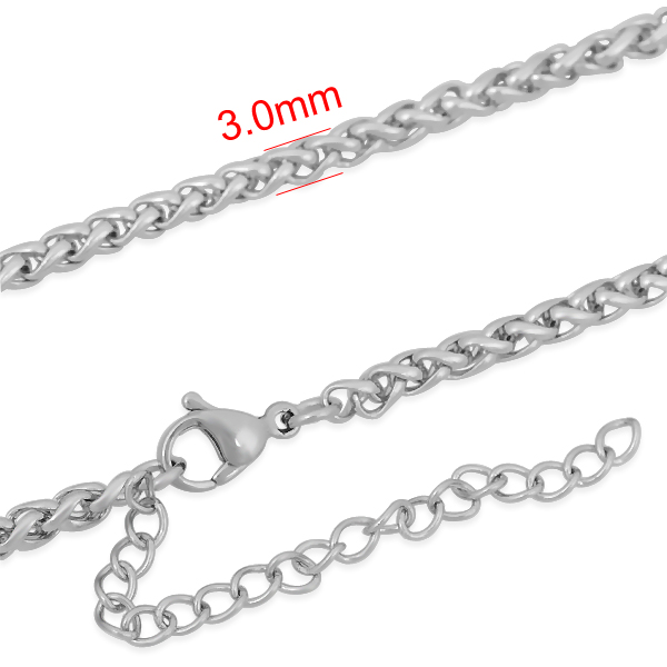 PandaHall 316 Stainless Steel Wheat Chain Necklaces, with Lobster Claw Clasp and Extender Chains, Stainless Steel Color, 17.7"(45cm); 3mm;...