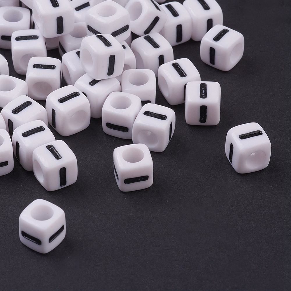 PandaHall Chunky Letter I Acrylic Cube Beads for Kids Jewelry, White, Size: about 7mm wide, 7mm long, 7mm high, hole: 3.5mm Acrylic Cube...