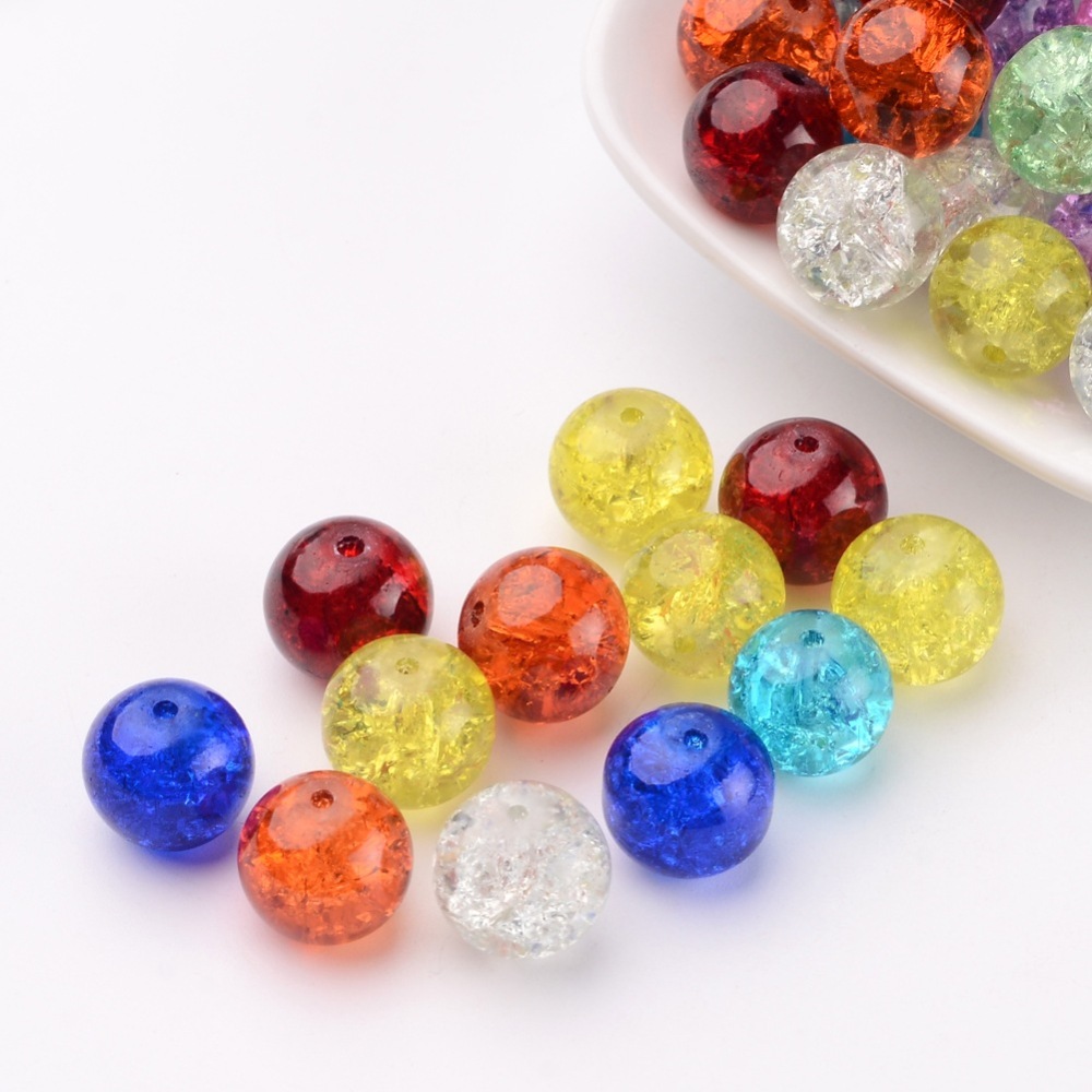 PandaHall Mixed Crackle Glass Beads Strands, Round, Bead: 12mm in diameter, 29.4" long, hole: about 1.5mm Glass Round Multicolor