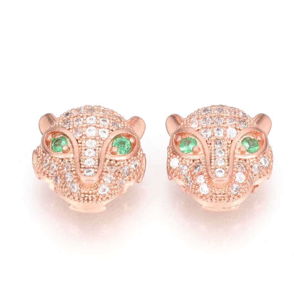 PandaHall Brass Micro Pave Cubic Zirconia Beads, Leopard, Rose Gold, 11x11x6mm, Hole: 1.5mm Brass+Cubic Zirconia Leopard