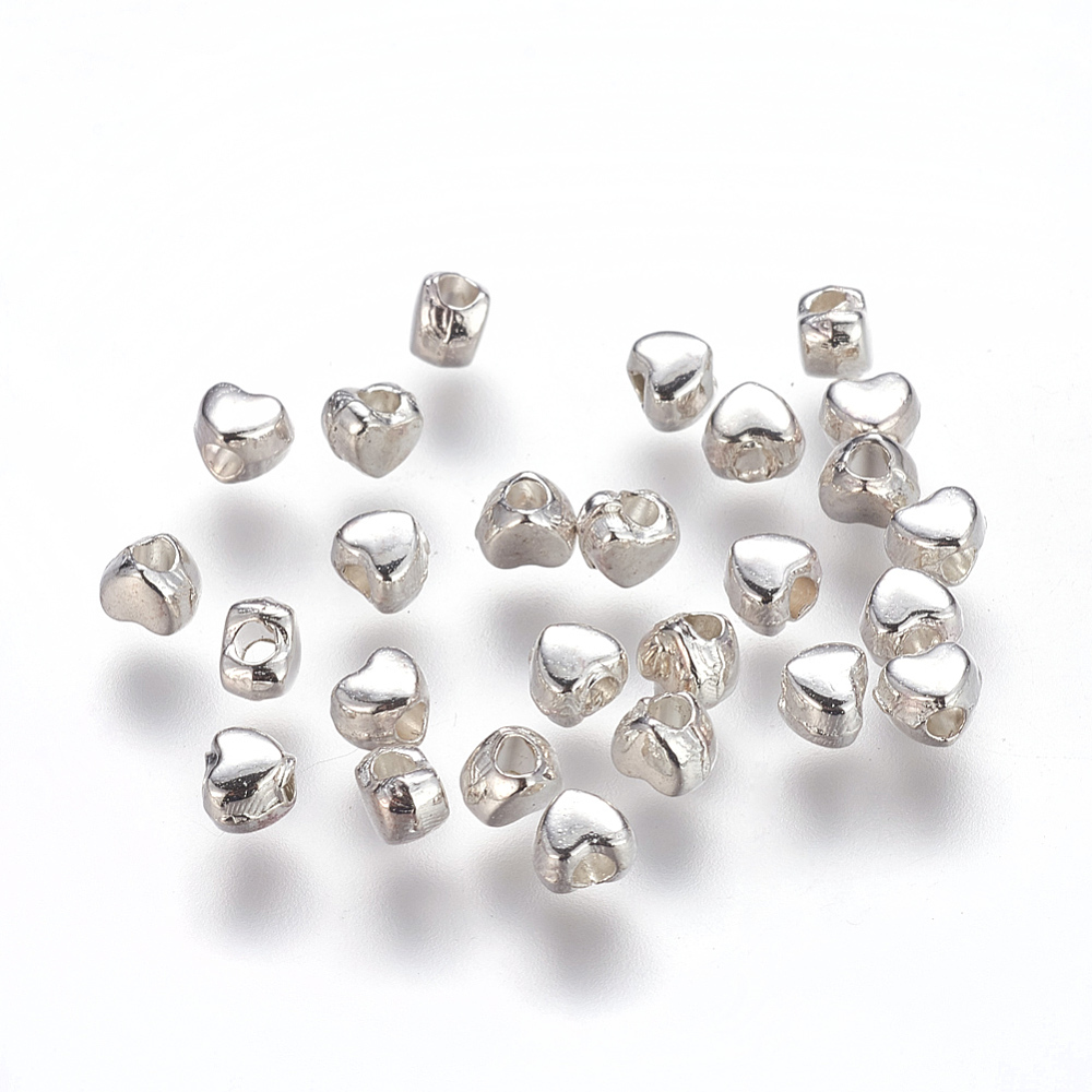 PandaHall Tibetan Style Bead Spacers, Lead Free & Cadmium Free & Nickel Free, Silver Color, Heart, 3.5x4x3mm, Hole: 1.5mm Alloy Heart