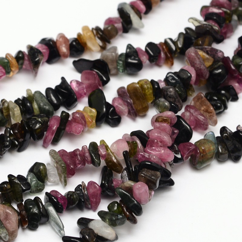 PandaHall Chips Natural Tourmaline Beads Strands, 5~8x5~8x5~8mm, Hole: 1mm; about 32" Tourmaline Chip