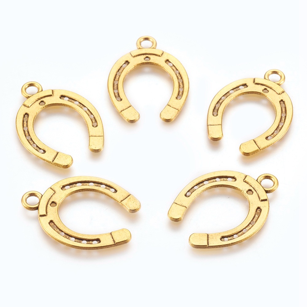 PandaHall Tibetan Style Horseshoe Pendants, Lead Free & Nickel Free, Antique Golden, 30x22x1.5mm, Hole: 1mm and 3mm Alloy Others