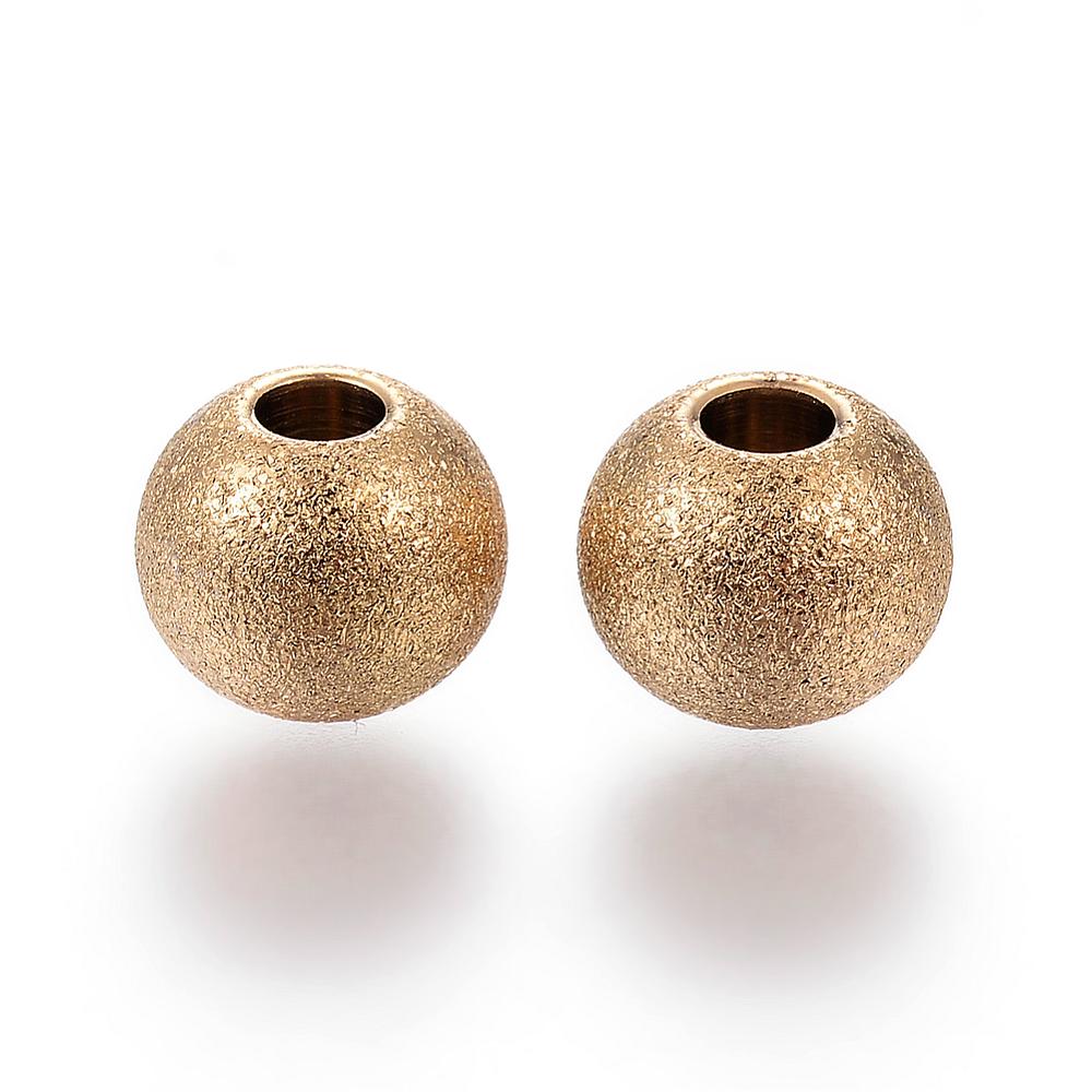 PandaHall 304 Stainless Steel Stardust Beads, Round, Golden, 8x7mm, Hole: 3mm Stainless Steel Round
