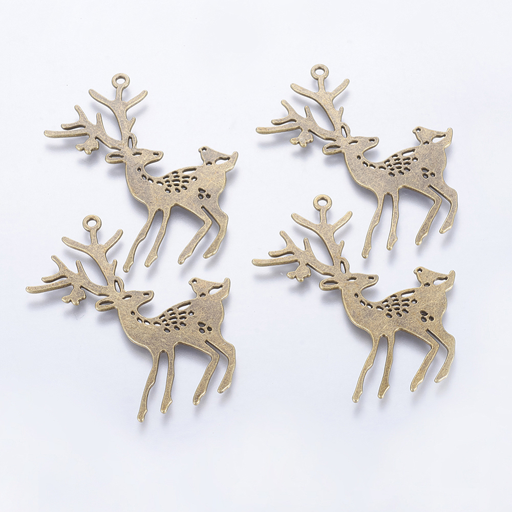 PandaHall Antique Bronze Tibetan Style Alloy Christmas Reindeer/Stag Large Pendants, Cadmium Free & Nickel Free & Lead Free, 60x48x2mm, Hole...