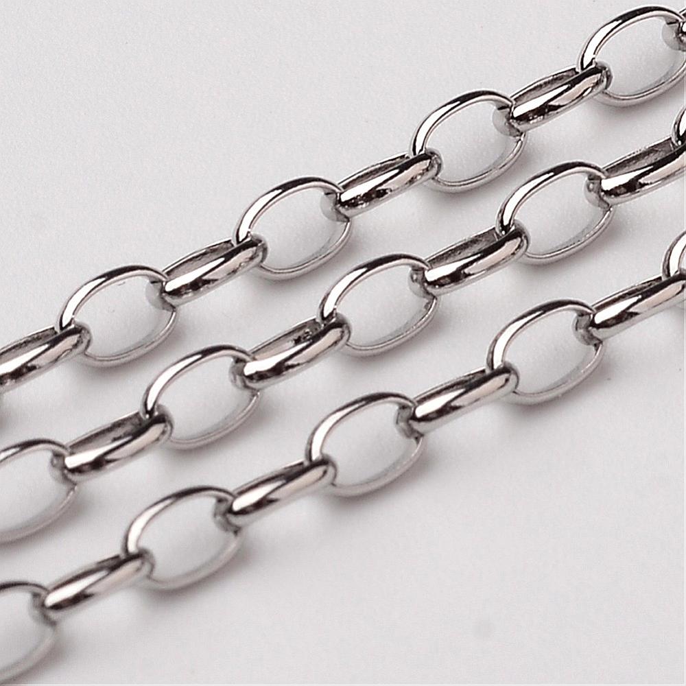 PandaHall 304 Stainless Steel Cable Chains, Stainless Steel Color, 2.5x1mm Stainless Steel