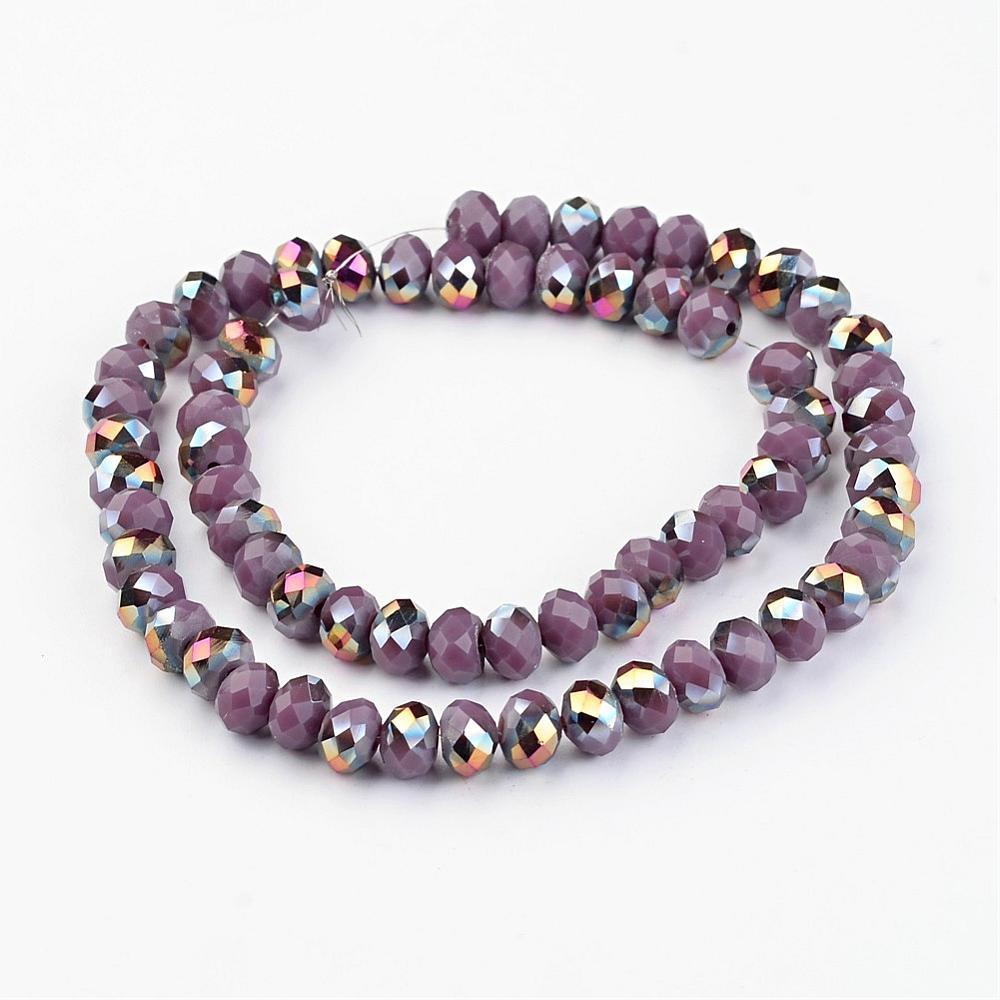 PandaHall Electroplate Glass Bead Strands, Half Plated, Faceted, Rondelle, Purple, 8x6mm, Hole: 1mm; about 72pcs/strand, 15.7'' Glass...