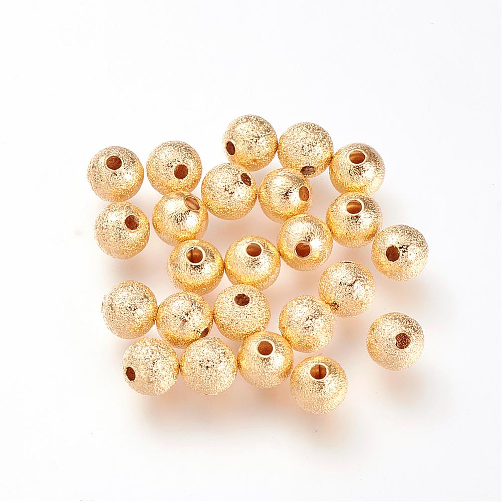 PandaHall Brass Stardust Beads, Real Gold Plated, Round, 6mm, Hole: 1mm Brass Round