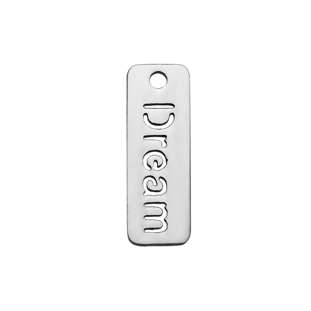 PandaHall 304 Stainless Steel Pendants, Rectangle with Word Dream, Stainless Steel Color, 17x6x1mm, Hole: 1.5mm Stainless Steel Rectangle