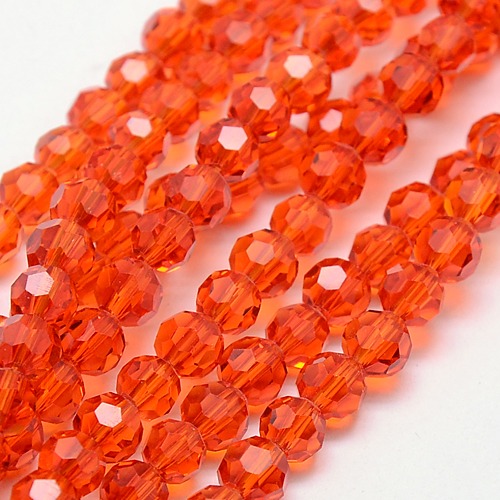 PandaHall Faceted Round Glass Beads Strands, Red, 4mm, Hole: 1mm; about 100pcs/strand, 13.7" Glass Round Red