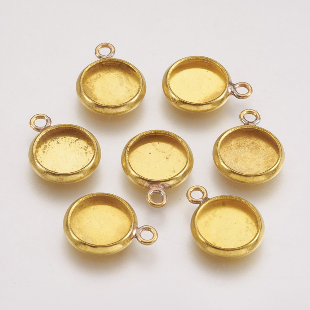 PandaHall Brass Blank Pendant Trays, Flat Round Setting for Cabochon, Lead Free & Cadmium Free, Unplated, Nickel Free Tray: 8mm; 13x10x2mm...