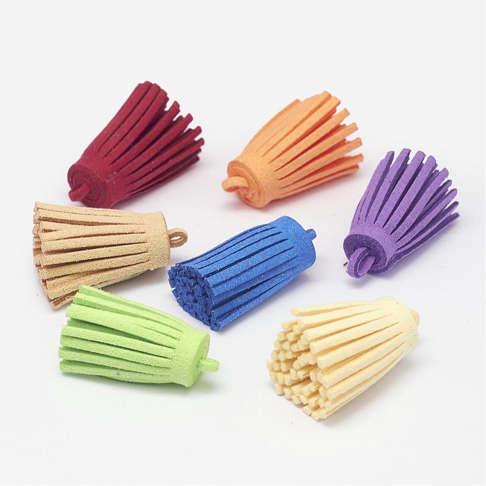PandaHall Faux Suede Cord Tassel Pendant Decorations, Mixed Color, 30x12mm, Hole: 3mm Suede Multicolor