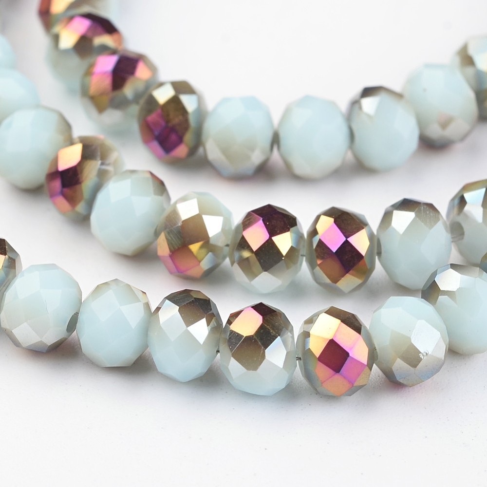 PandaHall Electroplate Glass Beads Strands,  Half Plated, Faceted Rondelle, LightCyan, 6x4mm, Hole: 1mm; about 100pcs/strand, 15.7'' Glass...