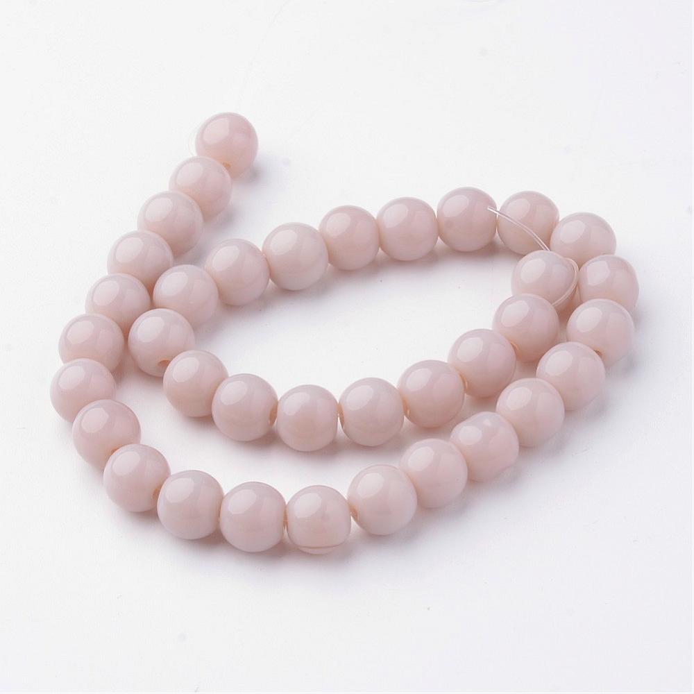 PandaHall Opaque Glass Bead Strands, Round, Dyed, MistyRose, 8mm, Hole: 1mm; about 36pcs/strand, 10.4" Glass Round Red